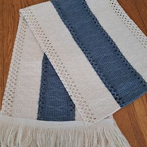 Handwoven Cream and Blue Striped Decorative Table Runner